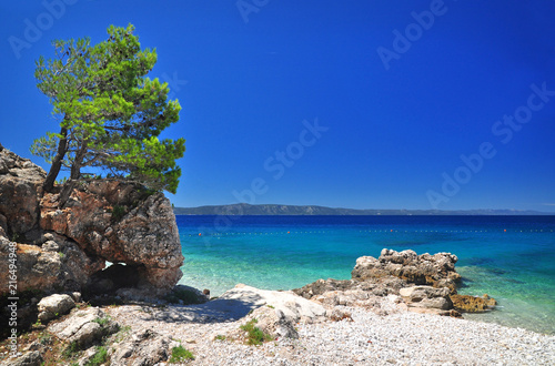 Beautiful blue sea scene adriatic coast nature, Podgora in Croatia