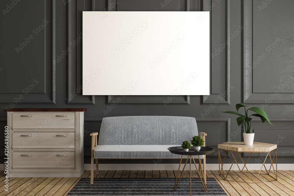 Gray living room with empty poster Gray living room with empty poster