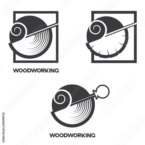 
an illustration consisting of an image of a chisel plowing a tree and the inscription "woodworking"
