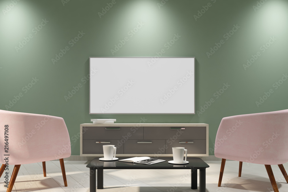 Fototapeta premium Modern dark interior with empty whiteTV