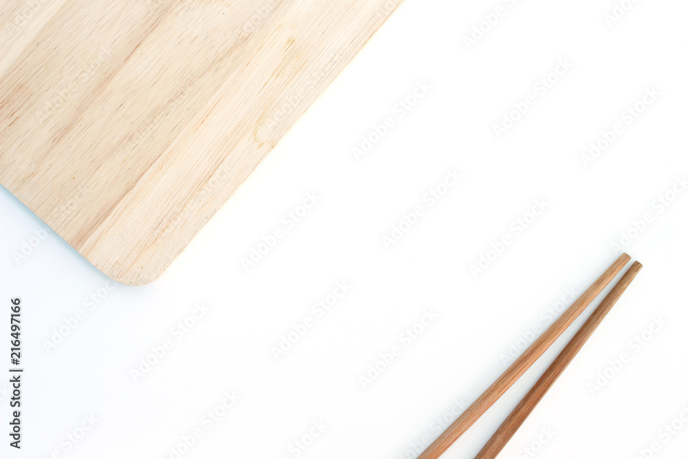 chopsticks cutting board wood on white background
