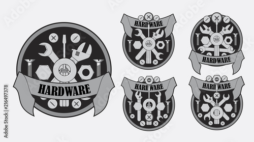 Emblem of bolts nuts and tools