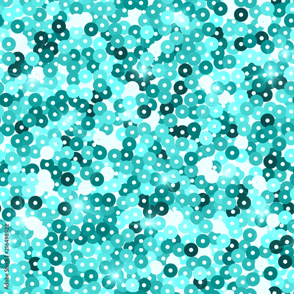 Glitter seamless texture. Admirable emerald particles. Endless pattern made of sparkling sequins. Ap