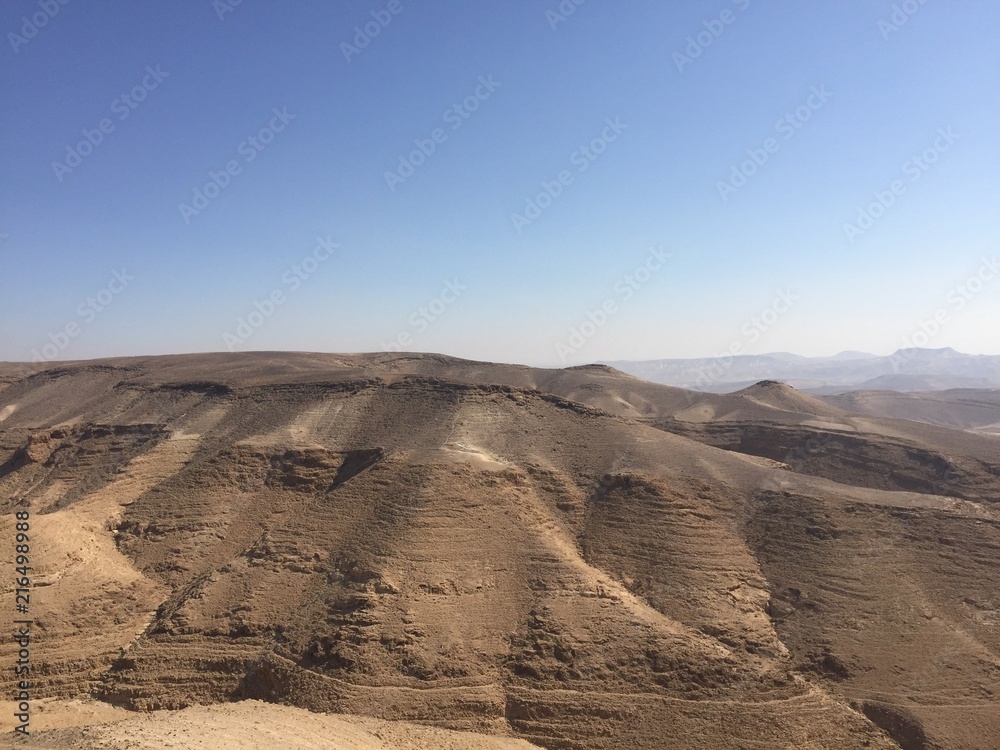 Rocky hills of the Negev desert. Panoramic landscape view of the Desert rock formation in the southern Israel.