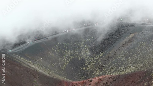 Crater Silvestri Superiori (2001m) on Mount Etna, Etna national park, Sicily, Italy. Silvestri Superiori - lateral crater of the 1892 year eruption. Volcanic foggy landscape photo