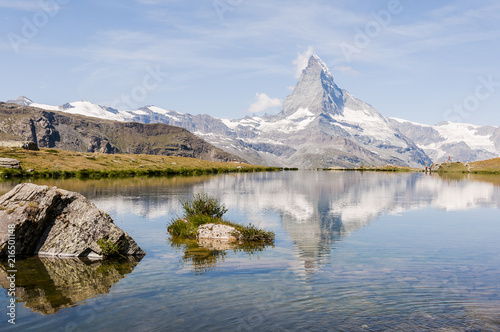 Zermatt, Stellisee, Alpen, Matterhorn, Bergsee, Wallis, Walliser Berge, Wanderweg, Blauherd, Sunnegga, Spiegelung, Sommer, Schweiz