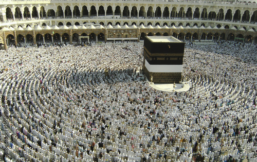 Muslims get ready to pray at Haram Mosque, Saudi Arabia.