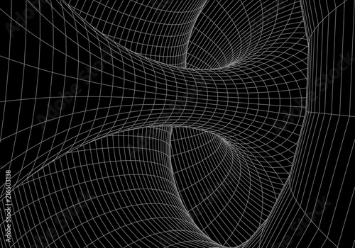 Tunnel or wormhole. 3D tunnel grid. 3d tube corridor. Network cyber technology. Background abstract vector image