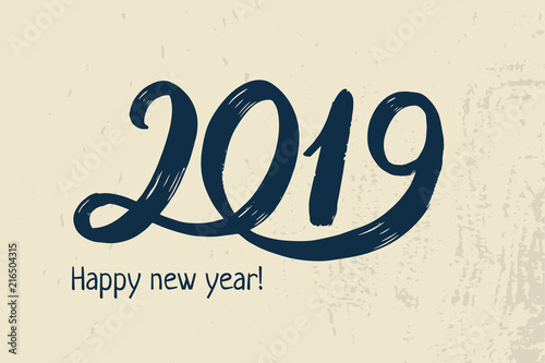 2019 hand drawn figures on wood textured background for designing new year greeting cards  poster  banner  icon  logo  textile printing  celebration webpage. For new year party  holiday materials