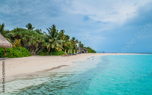 Luxury beach on the paradise island in the Indian ocean. Vacation deluxe. Summer travel. 