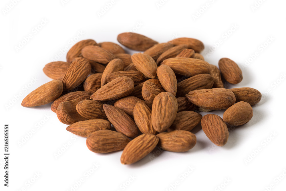 Close-up almond nuts, isolated on white background Close-up almond nuts, isolated on white background