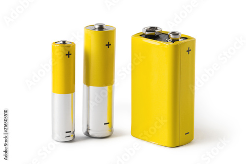 Tela Three batteries (AAA, AA and PP3), isolated on white background