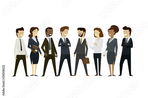 Group businesspeople men and women at teamwork stand with isolated background. illustration vector