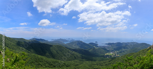 Beautiful landscape of Hallyeohaesang National Park view from Geumsan Mountain