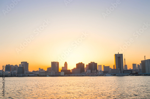 See View of sunset sumida river viewpoint to see boats in tokyo © joejoestock