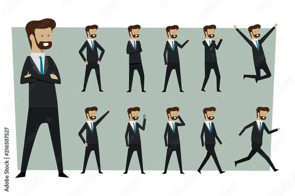 Set of businessman in suit and standing poses with isolated background. illustration vector Set of businessman in suit and standing poses with isolated background. illustration vector