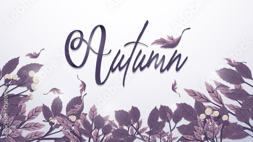 Autumn leaves background in Purple toned. Freehand drawing style