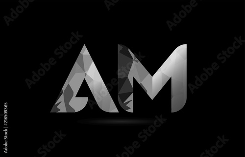 black and white alphabet letter am a m logo combination
