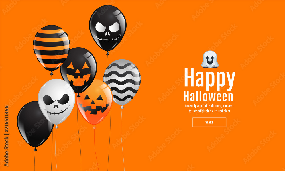 Naklejka premium Halloween Banner ,Ghost , Scary ,spooky ,air balloons, template Vector illustration.