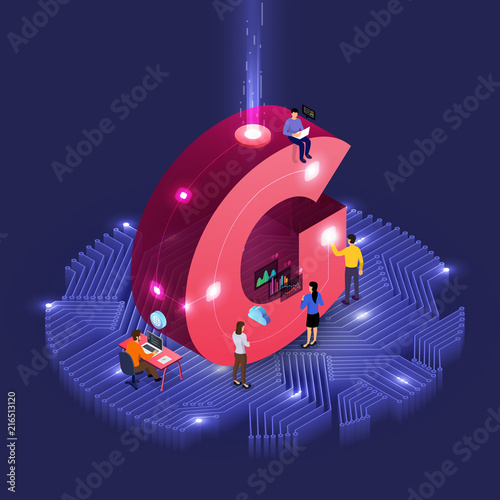 Isometric business teamwork.