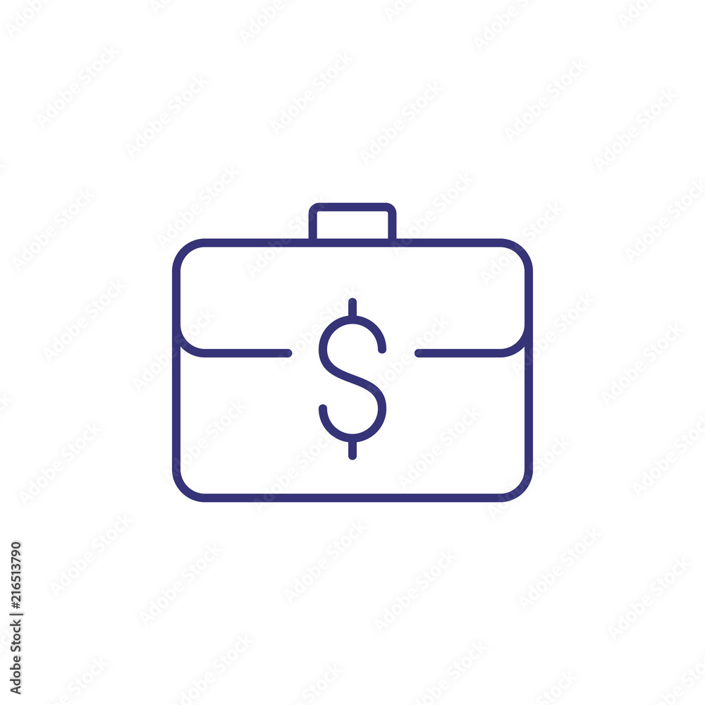 Case with money line icon. Briefcase with dollar symbol. Finance concept. Can be used for topics like business, banking, investment Case with money line icon. Briefcase with dollar symbol. Finance concept. Can be used for topics like business, banking, investment