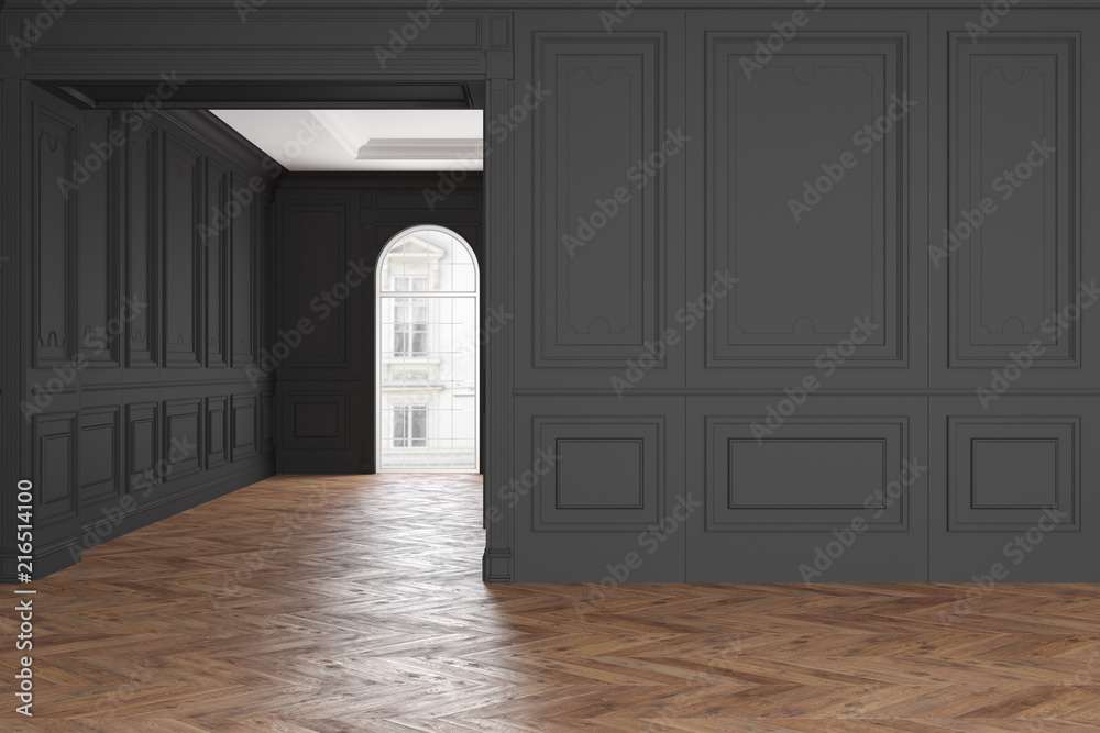 Empty modern classic black interior room.
