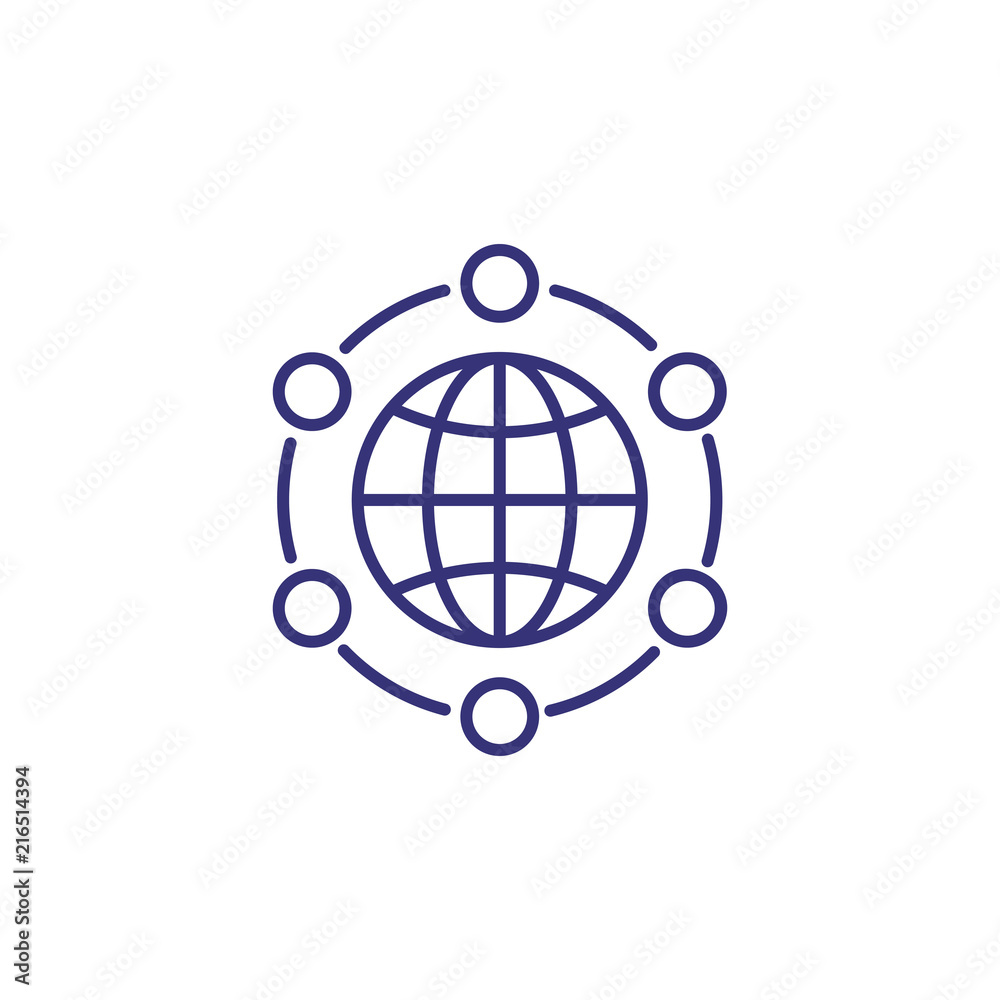 Global communication line icon. Globe, planet, world, points, circle. Drawing concept. Can be used for topics like business connection, social networking, internet technology Global communication line icon. Globe, planet, world, points, circle. Drawing concept. Can be used for topics like business connection, social networking, internet technology