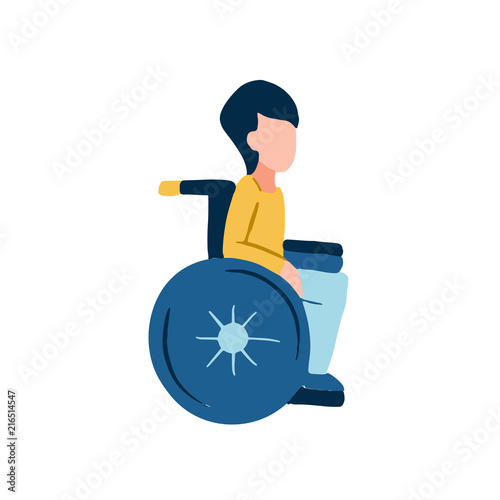 Flat icon of disabled child on a wheelchair for poster, banner, logo, icon on barrier-free environment in schools university city and tolerance to invalids or medical organization