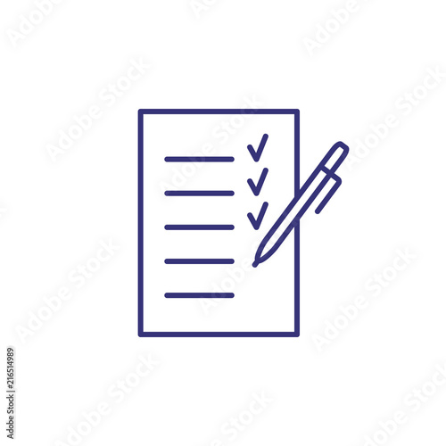 Planning line icon. Paper, pen, list, checklist, tick. Listing concept. Can be used for topics like business, paperwork, organization, shopping, time management