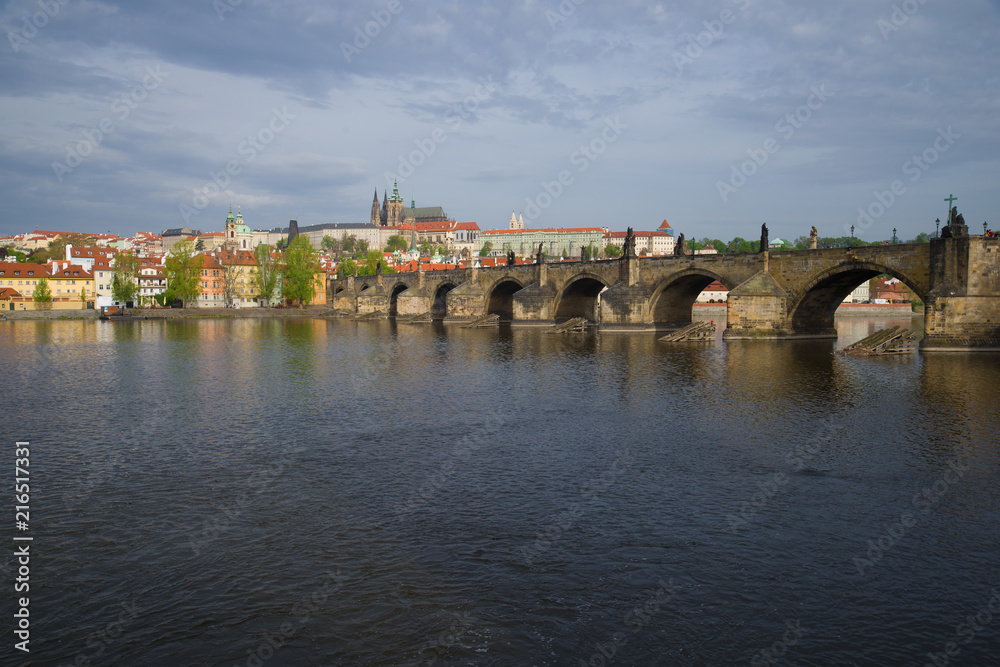 View of the Charles Bridge in the April afternoon. Prague, Czech Republic
