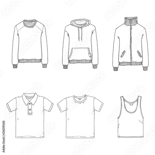 Vector Set of Basic Clothes - Sweat Shirt, T-shirt, Polo, Hoody