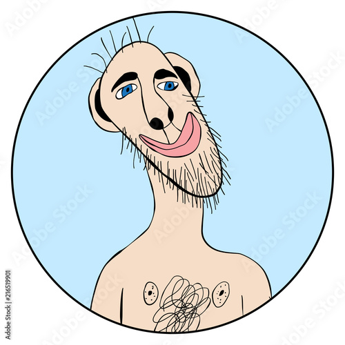 The sketched illustration of a surreal funny portrait.