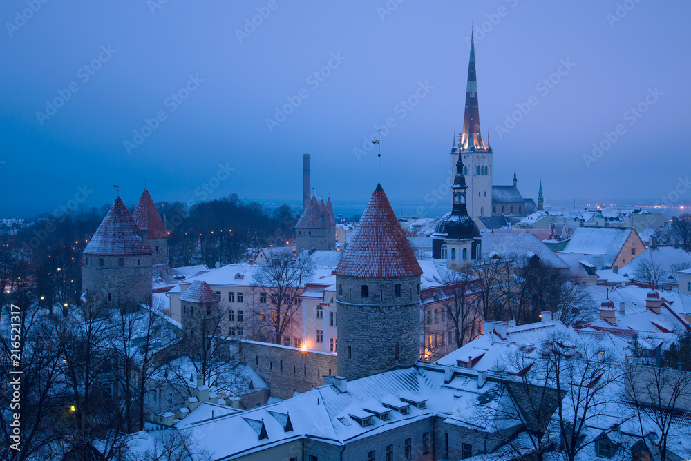 Old Tallinn in March twilight. Estonia