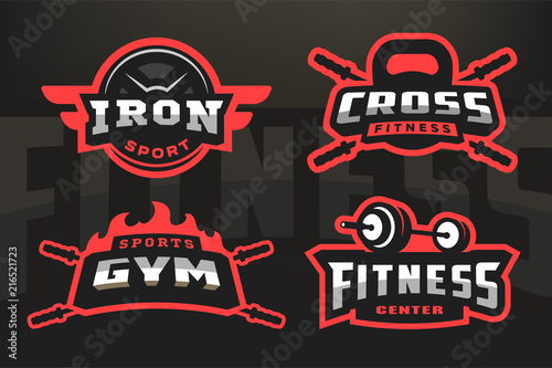 Set sport, logo emblem on a dark background.