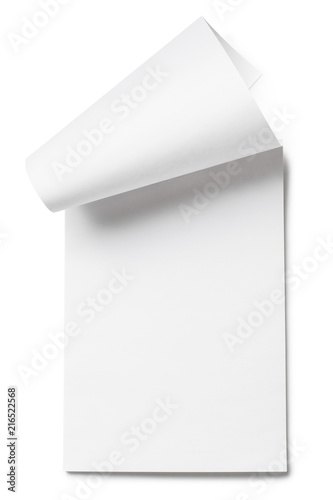 Empty notepad with a bended page, isolated on white background