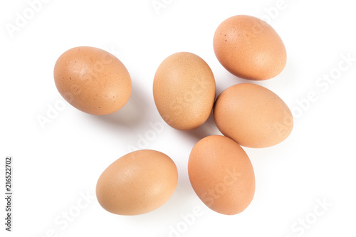 Brown eggs, isolated on white background, view from above