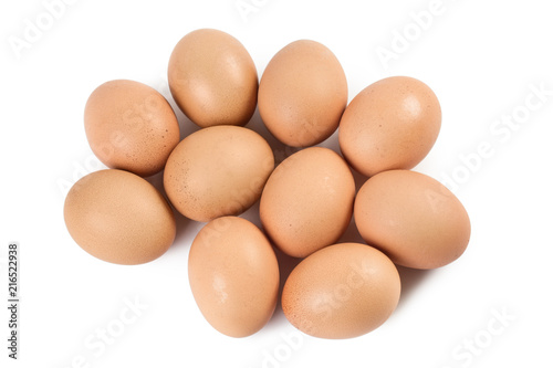 Brown eggs, isolated on white background, view from above