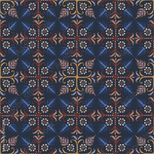 Boho Folkart Vector Pattern Seamless Vector, Geometric Tile Background, Trendy Illustration for Fashion Apparel Prints, Gift Wrap, Retro Kitchen Tiles, Home Decor, Vintage Wallpaper, Hipster Masculine