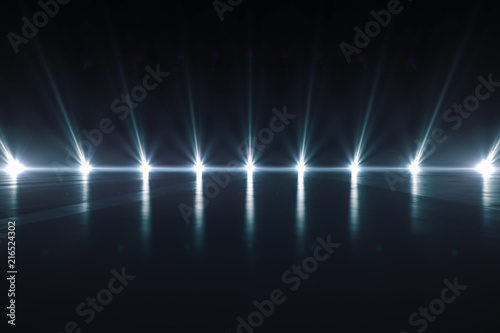 Elegant futuristic light and reflection with grid line background. 3D rendering.