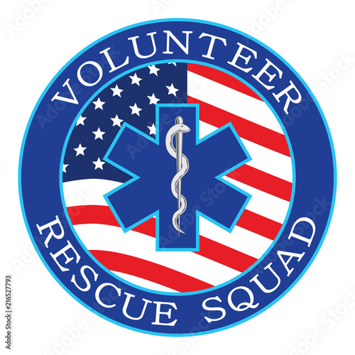 Volunteer Rescue Squad Design With Flag is an illustration that can be used to represent rescue volunteer squad crews or members. Just add your name or location.
