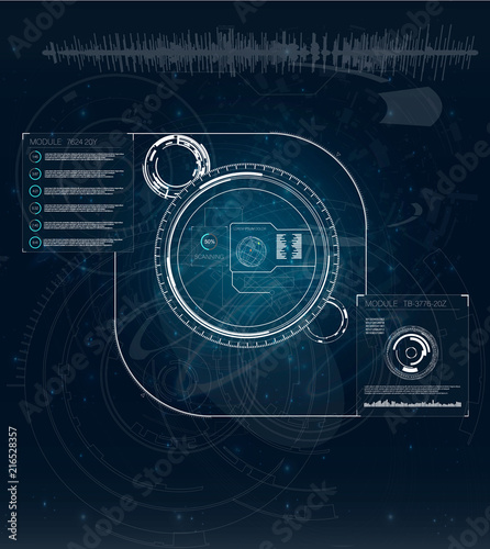 Blue hud game in modern style on light background. Futuristic user interface hud illustration vector background. 