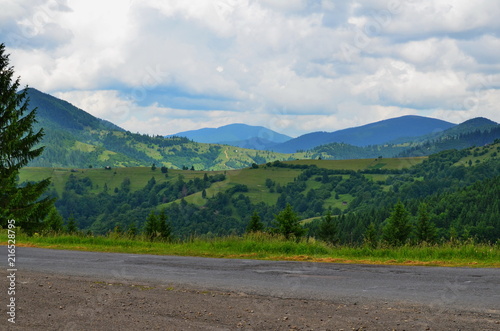 The road between the mountains in the Ukrainian Carpathians
