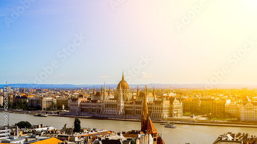View of the sunny Budapest Parliament