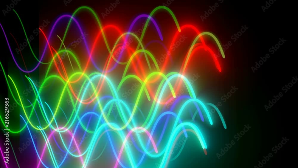 Wavy neon lins are in dark space, computer generated modern abstract background, 3d rendering