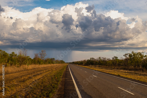 Desert storm on Australian country road