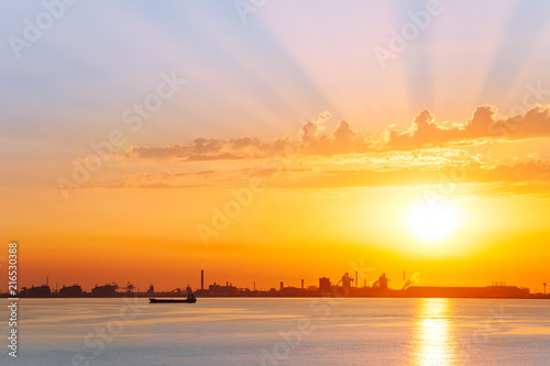 Port-de-Bouc skyline silhouette at sunset