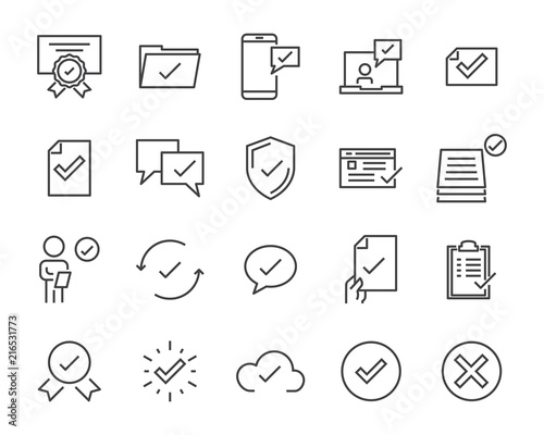 set of checkmark vector line icons, contains such as check, document and more