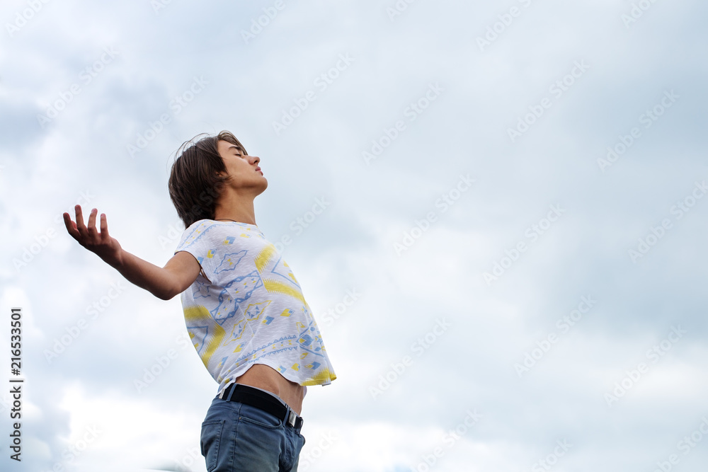 Guy with open hands, copy space Guy with open hands, copy space