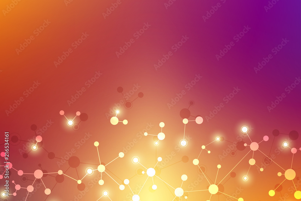 Molecular structure background and communication. Abstract background from molecule DNA. Medical, science and digital technology concept with connected lines and dots.