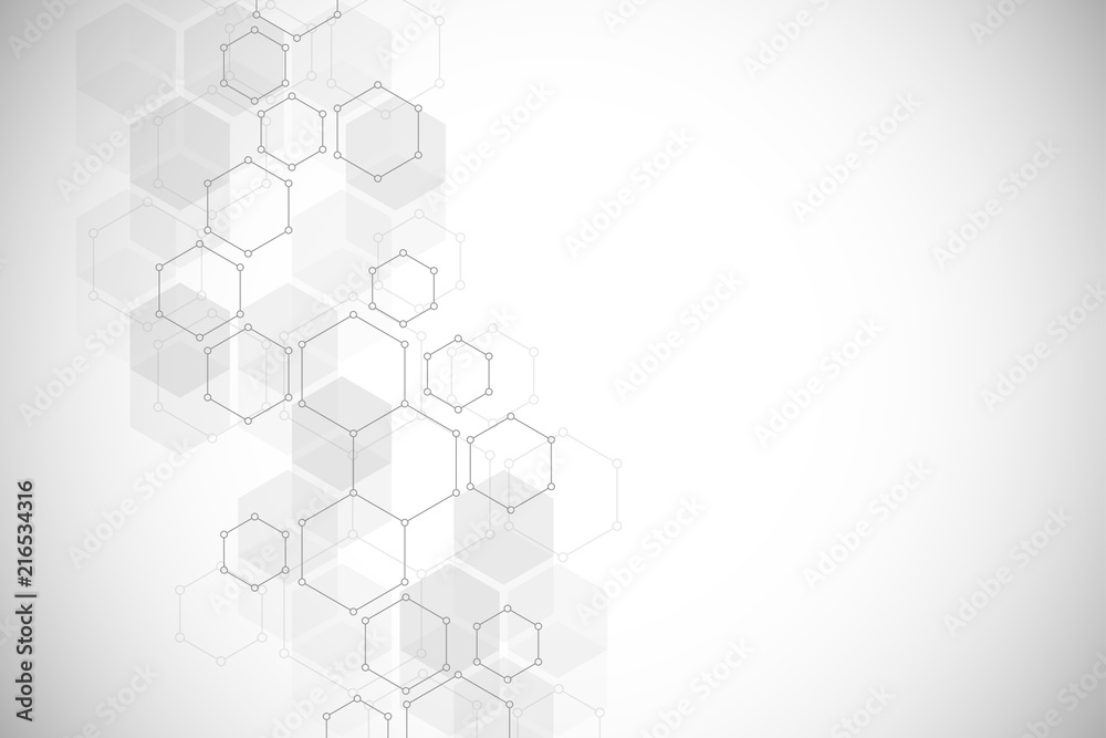 Abstract molecular structure and chemical elements. Medical, science and technology concept. Geometric background from hexagons.